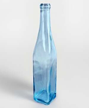 Vintage Aqua Blue Glass Bottle 11” Tall Square Vase Rustic Farmhouse Decor